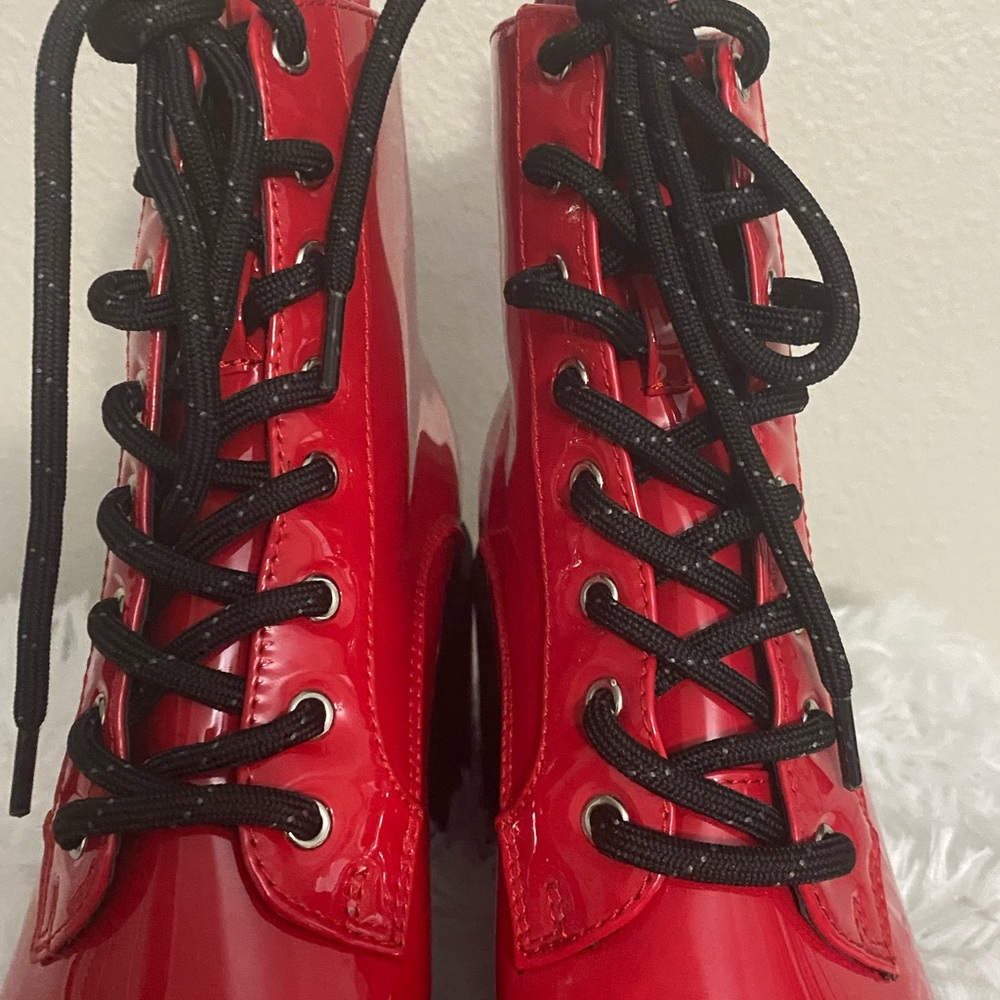 Vibrant Red Lace-Up Boots